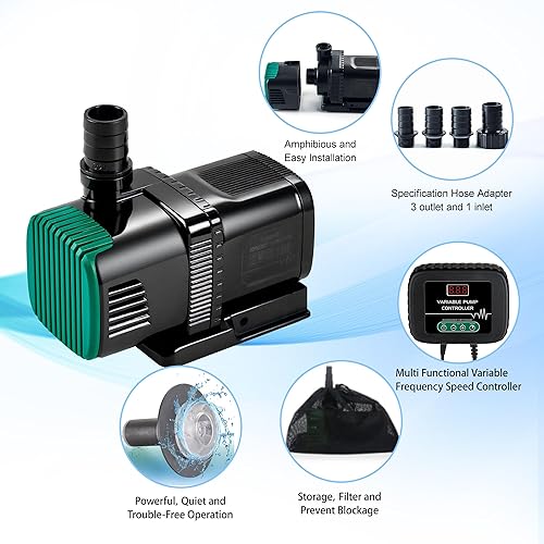 Miniatura 2 de Luckerain Bomba de agua sumergible de 800 GPH para acuario, con controlador de frecuencia variable, cable de 18 pies, bomba de retorno silenciosa