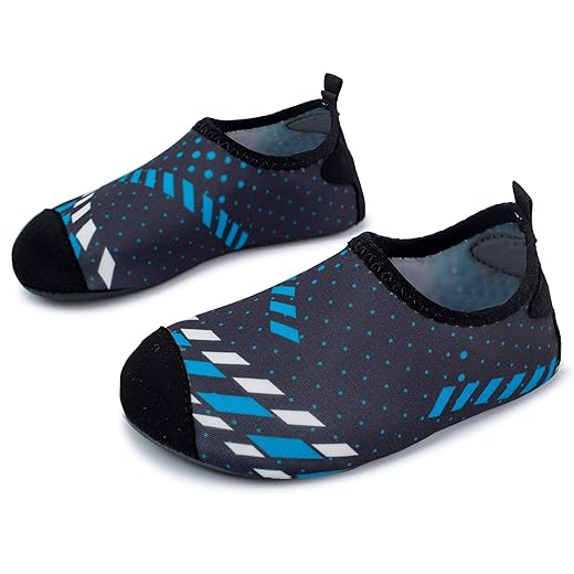 L-RUN Toddler Water Shoes Outdoor Boy's Swims Aqua Shoes Black Blue US 3-4=EU 18-19