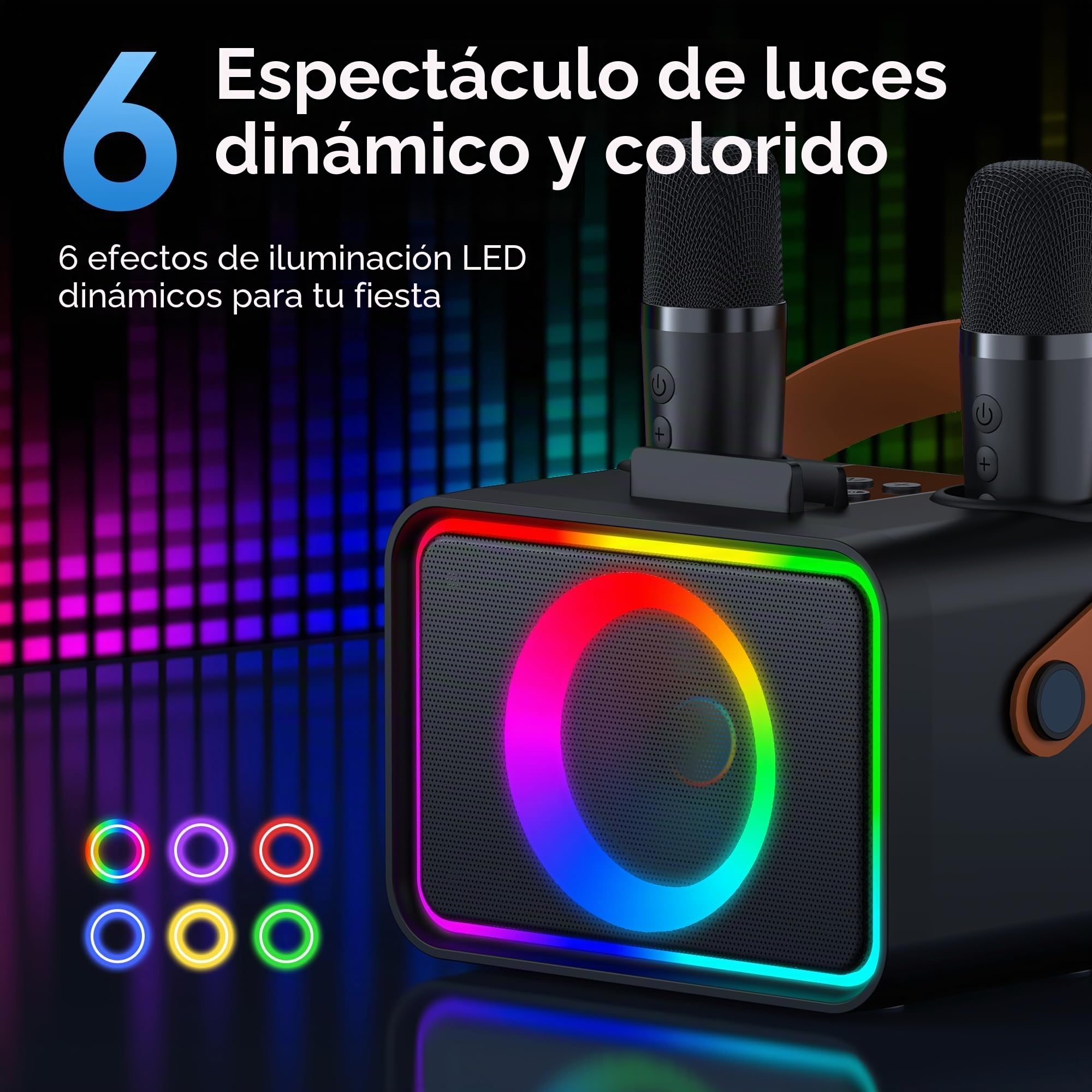 Máquina de Karaoke con 2 micrófonos para Adultos y niños, Altavoz de Karaoke Bluetooth portátil para Adultos y niños, Sistema PA de Fiesta con Luces de Discoteca para reuniones, Regalos para la