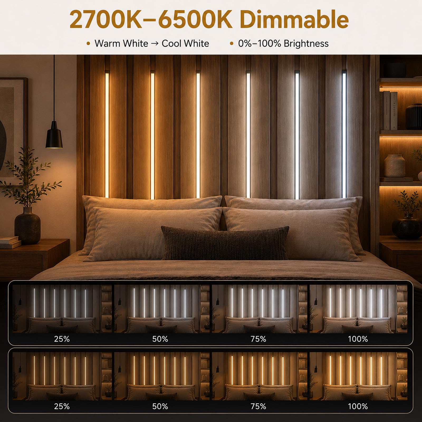 Akustikpaneele Beleuchtung, Dimmbare Zuschneidbar Eingebetteter LED 6 x 100cm 2700K-6500K Warmweiß bis Kaltweiß LED Streifen Unterstützt Fernbedienung Anpassung von Farbe Helligkeit App Steuerung