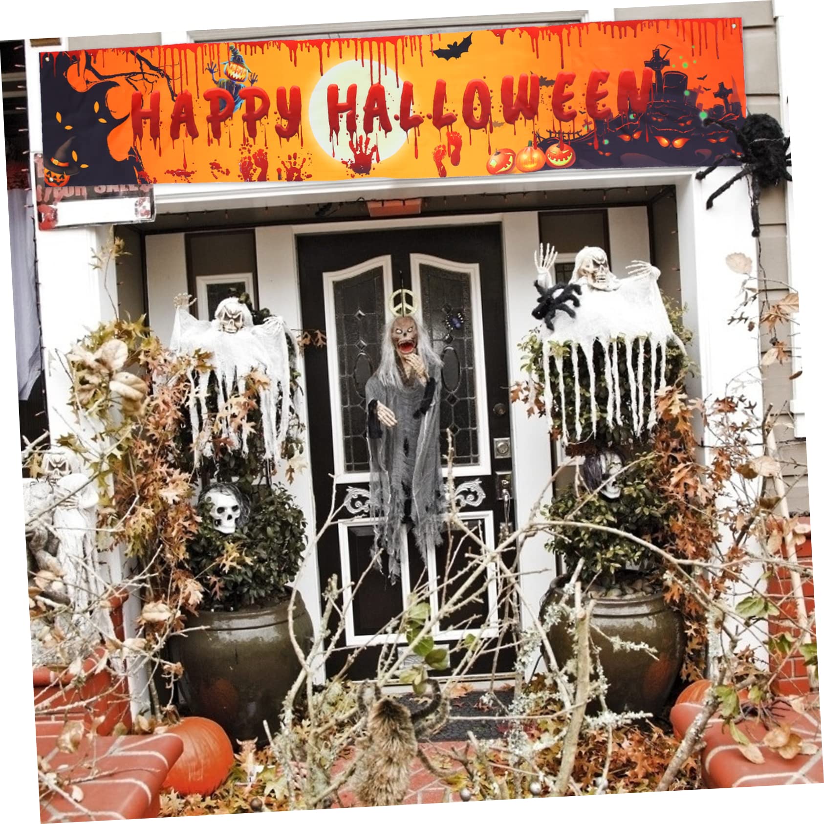 Alasum 4 szt. Halloween baner Happy Halloween girlanda Halloween chorągiewki Halloween na zewnątrz znak flaga baner Halloween ganek znak Halloween wisząca dekoracja znaki na drzwi wejściowe kolorowe