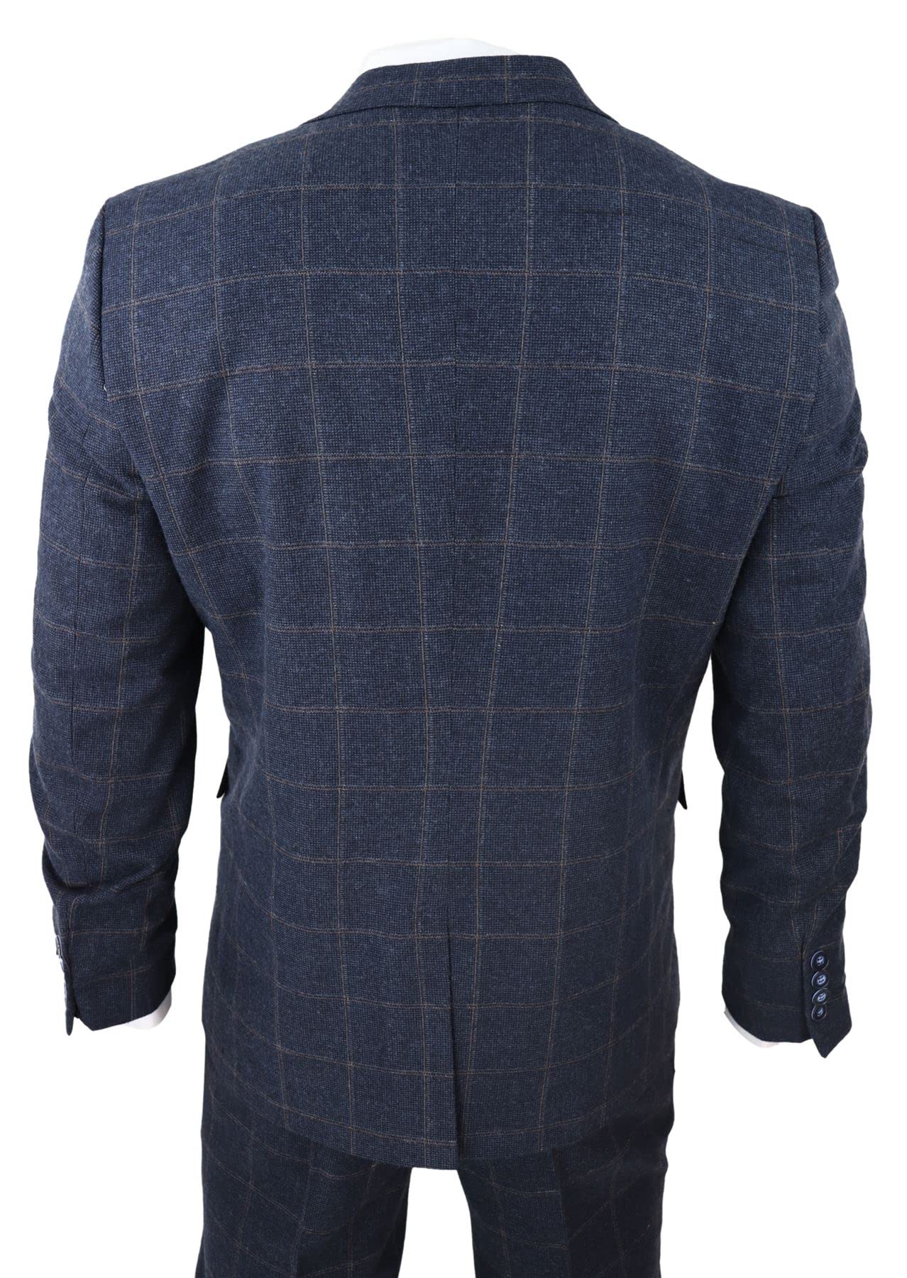 TruClothing.com Herren 3 Teilig Anzug Wolle Tweed Marineblau Braun Karo Formelle 1920s Gatsby