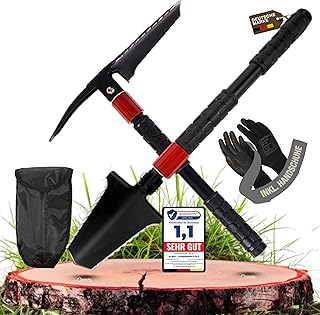Folding Shovel 9-in-1 - Foldable Survival Shovel with Root Saw, Fire Steel & Bag - Compact Outdoor Tool - Gifts for Men, Ideal for Camping, Bushcraft & Emergencies