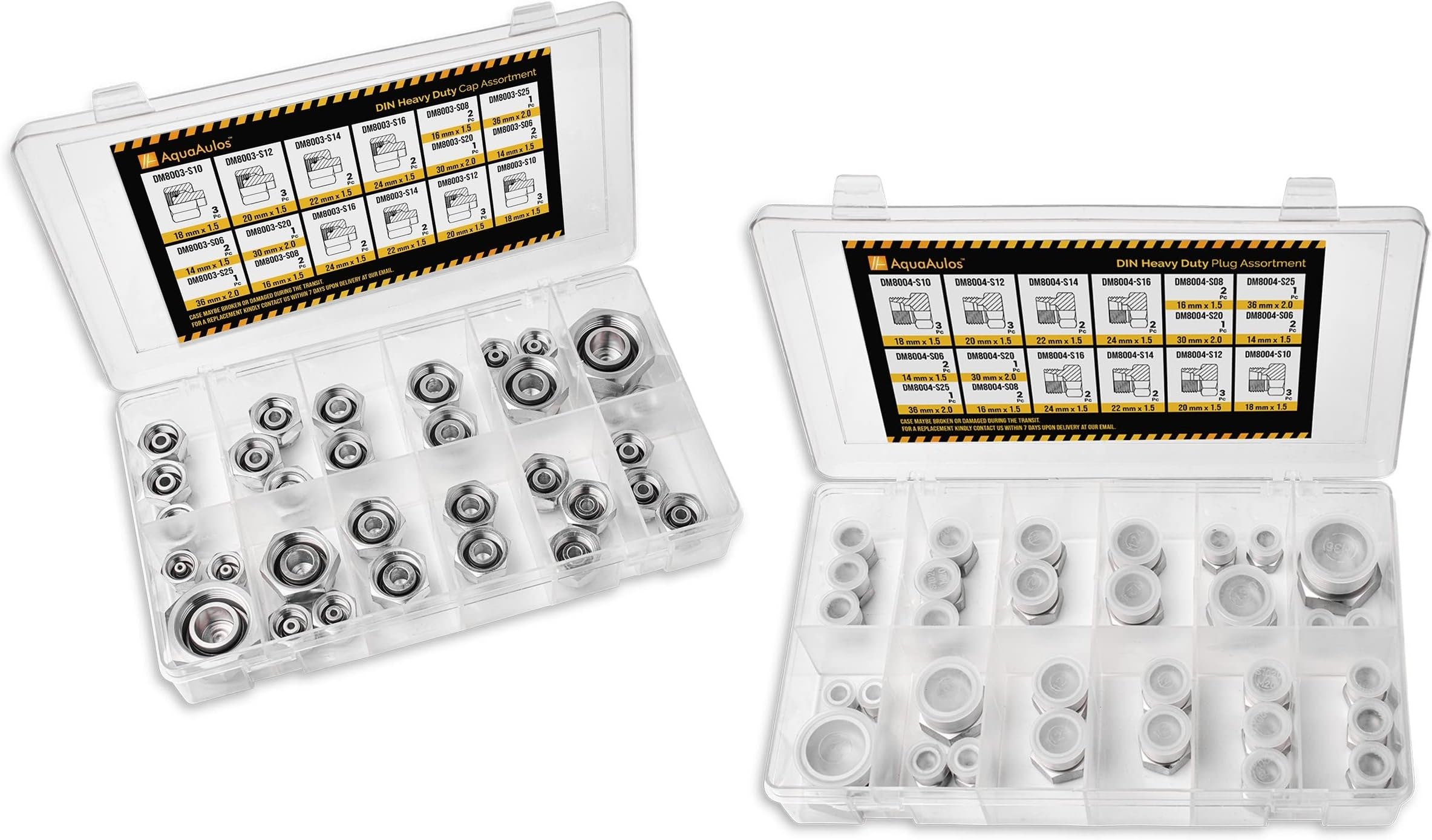 64 Pcs. DIN Heavy Duty Cap & Plug Assortment Hydraulic Adapter Fitting Kit Set, Galvanized Steel with Precision Threading
