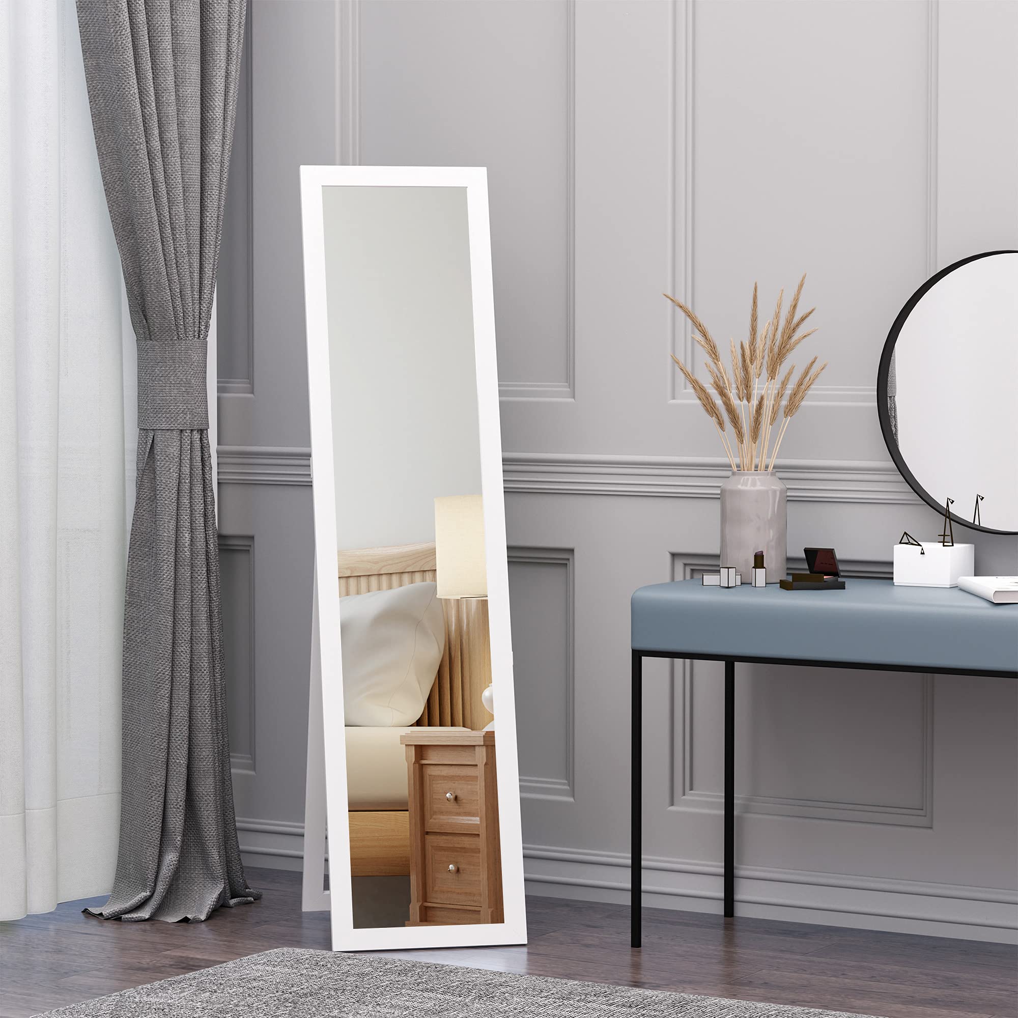 HOMCOM Ganzkörperspiegel, 154 x 37 cm Wandspiegel mit Ständer, Standspiegel für Wohnzimmer, Schlafzimmer, Weiß