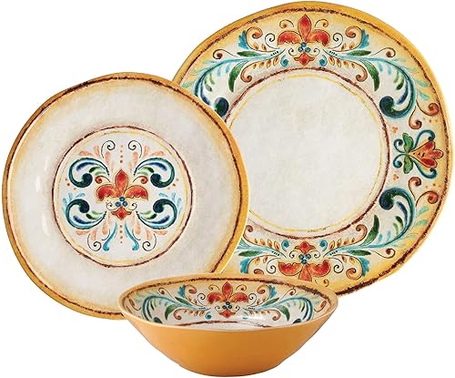 Miniatura 2 de UP ware Tuscany - Juego de vajilla de melamina de 12 piezas, juego de platos para exteriores, juegos de platos y cuencos, servicio para 4