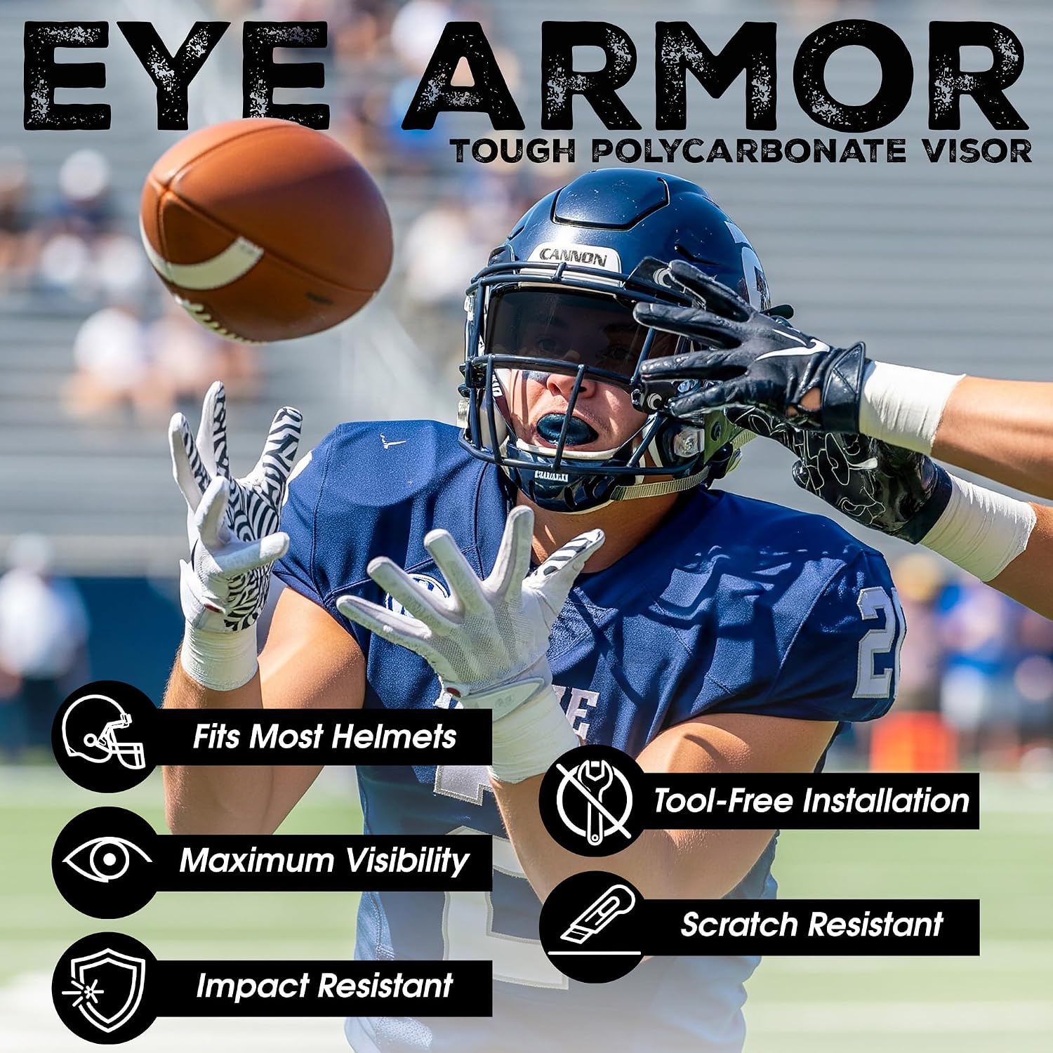 Cannon Sports Football Visor - Flat Lens Technology, UV Protection & Scratch-Resistant - Fits Adult & Large Youth Football Helmets