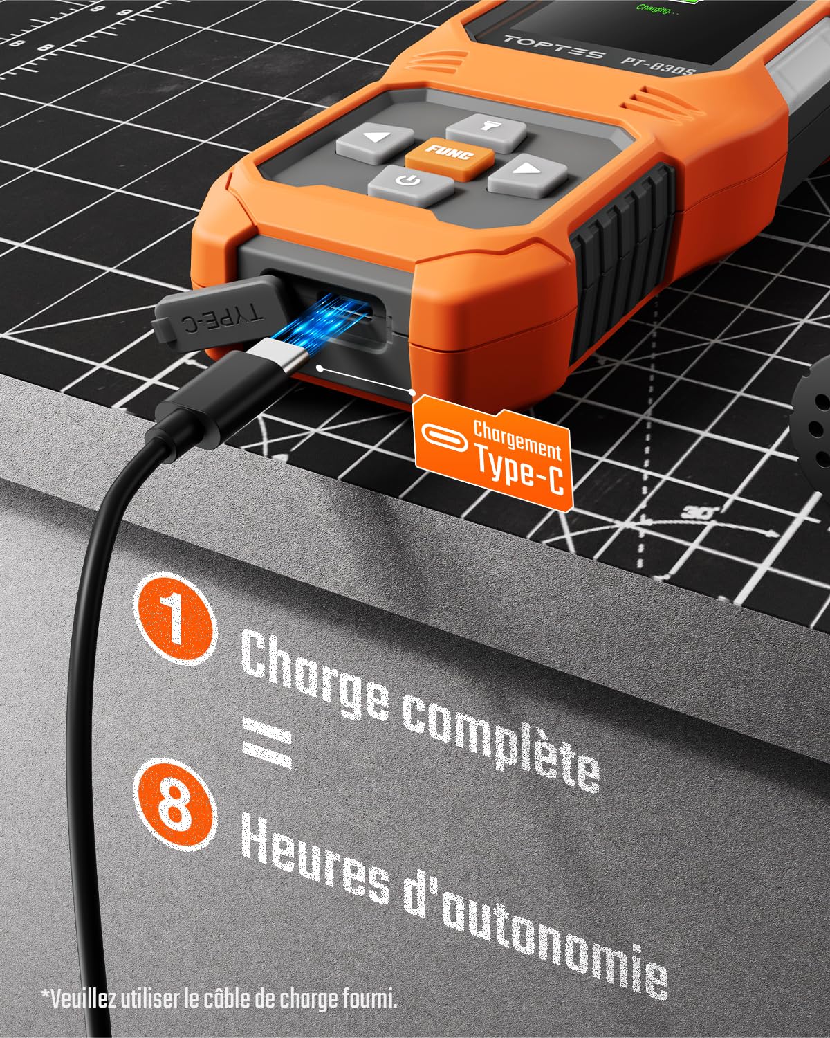 TopTes PT-830S Détecteur de Gaz Rechargeable avec Une Sonde de 36,8cm, Plage 0-10000 ppm, Écran Couleur TFT avec 3 Types d'Alarme, Détecteur de Fuite de Gaz pour Le Propane, Méthane, pour für Maison