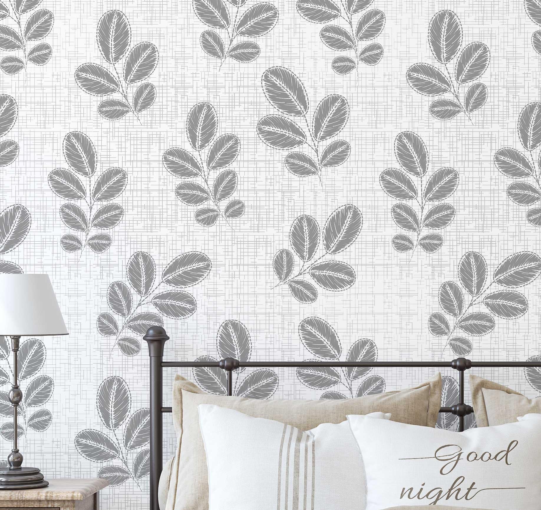 Papel tapiz autoadhesivo hojas grises y papel de contacto para pared decorativa de salon