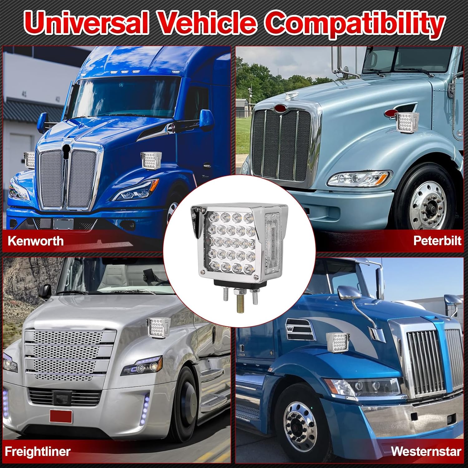 2Pcs 60LED Pedestal Fender Lights, Square Double Face Turn Signal Lights with Visor Clear Waterproof Marker Light with Flashing Light for Peterbilt 579 587 Kenworth W900 Freightliner Truck