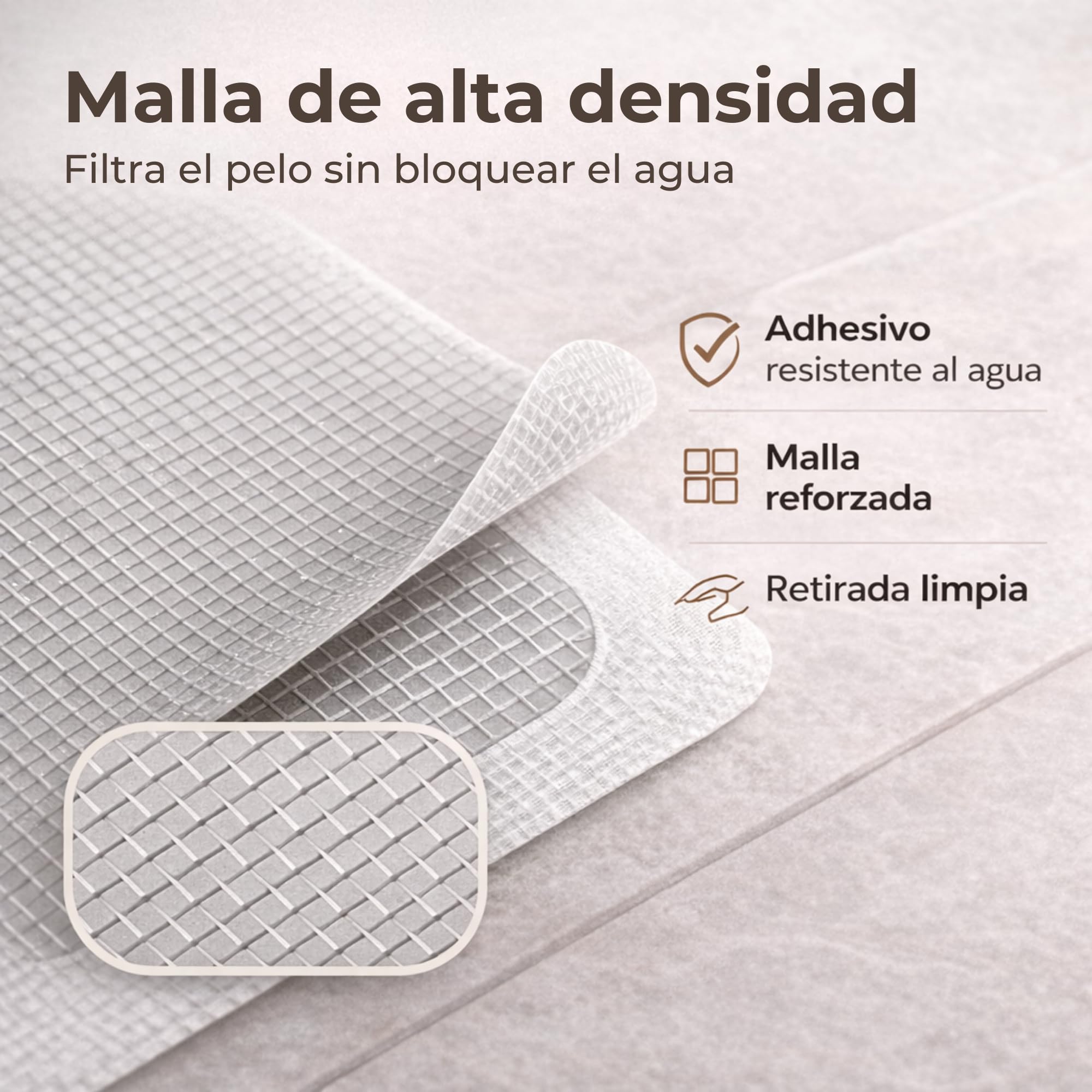 Rejilla Desague Ducha (50 Piezas) | Atrapa Pelos Ducha Adhesivo 10x10 cm | Filtro Desague Ducha Antipelos Desechable | Evita Atascos en Baño