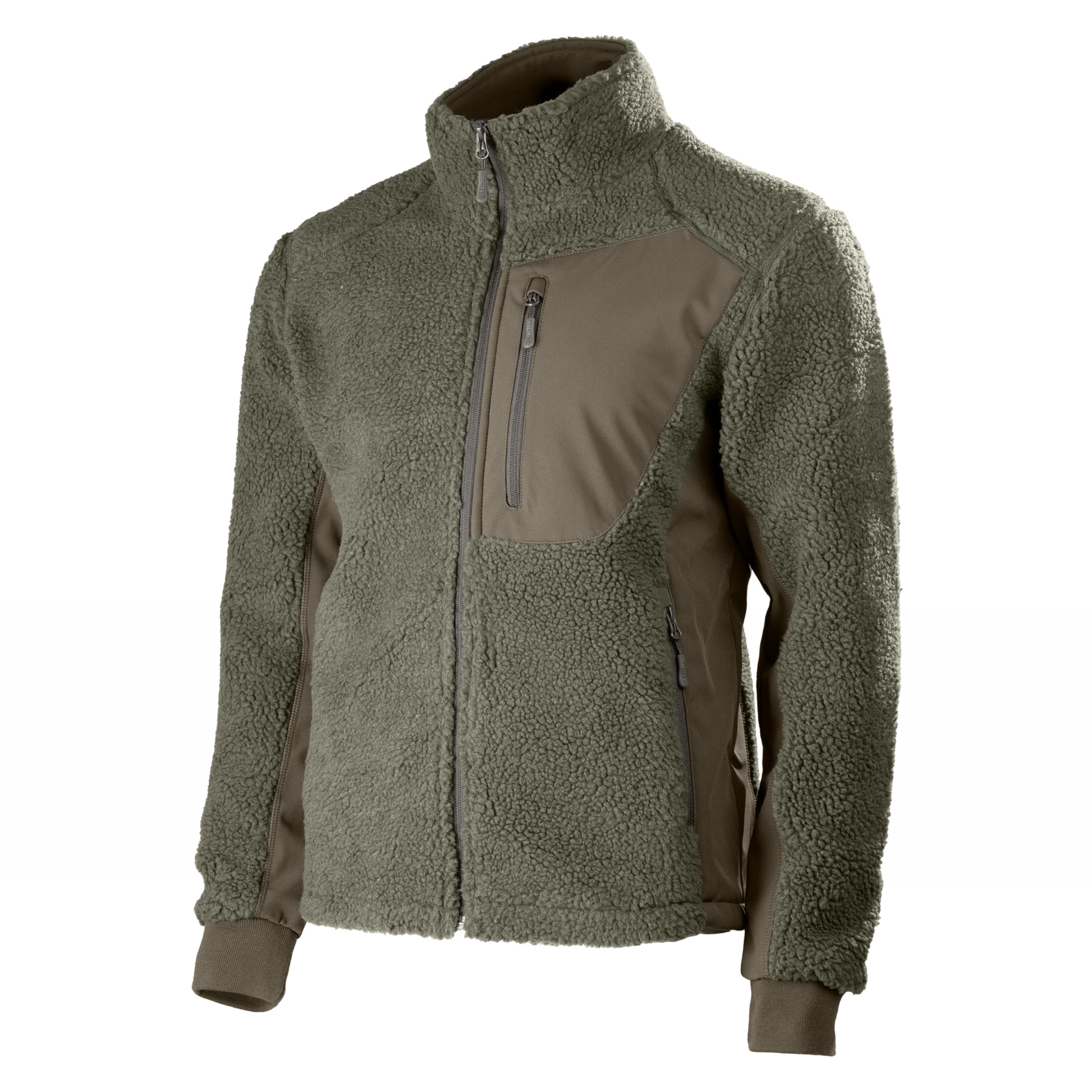Mil-Tec BEARFORCE Kälteschutzjacke Teddy Fleece • Outdoor Fleecejacke Herren • Warmes Sherpa-Fleece mit Innenfutter & Softshell-Einsätzen • Hoher Kragen & Reißverschlusstaschen • Oliv/Schwarz, S–3XL