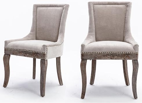 21 inch Dining Chairs, Modern Fabric Dining Chairs Set of 2, Kitchen Dining Room Chairs with Backrest and Wood Leg, Mid Century Retro Side Chair for Kitchen,Living Room,Hotel Beige