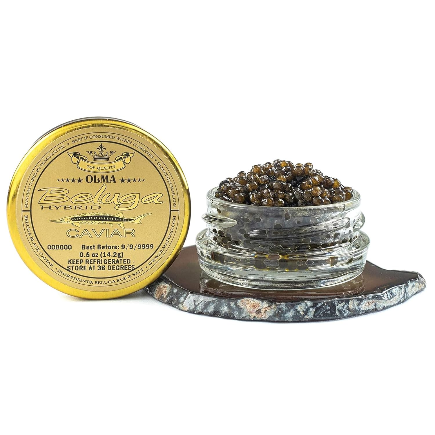 OVERNIGHT SHIPPING - OLMA Beluga Hybrid Black Caviar - Rated Top Caviar in the World - 0.5 oz / 14 g