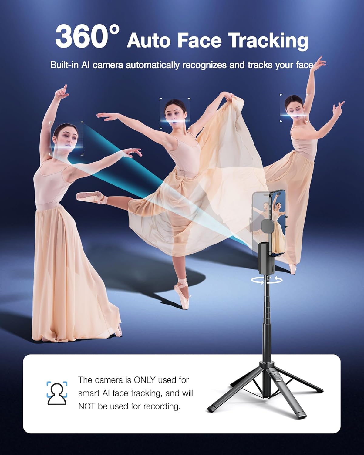 2026 Upgraded Auto Face Tracking Tripod 360 Rotation, 57" Gesture Control Phone Tripod Stand with Light & Remote, AI Tracking Selfie Stick Tripod for Live Stream/Vlog Recording, iPhone & Android