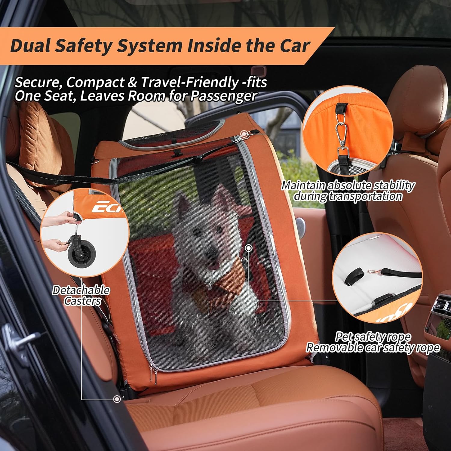 EchoSmile 4 Wheels Pet Stroller, Dog & Cat Stroller for All-Season, Lightweight Carrier with Storage Basket, Adjustable Handle, Removable Pad, Breathable Mesh, Up to 135 lbs, Orange (Orange)