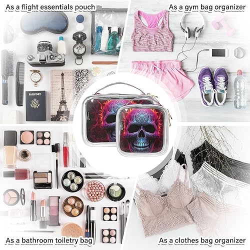 Miniatura 7 de Gothic Skull Clear Toiletry Bag for Traveling,2 Pack Makeup Cosmetic Bag with Zipper,Travel Bag for Toiletries,Travel Essentials 21214384