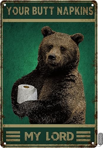 Cartel de metal vintage de estaño decorativo con diseño de oso, póster de baño, decoración de baño, póster de oso, arte de pared de oso, arte de