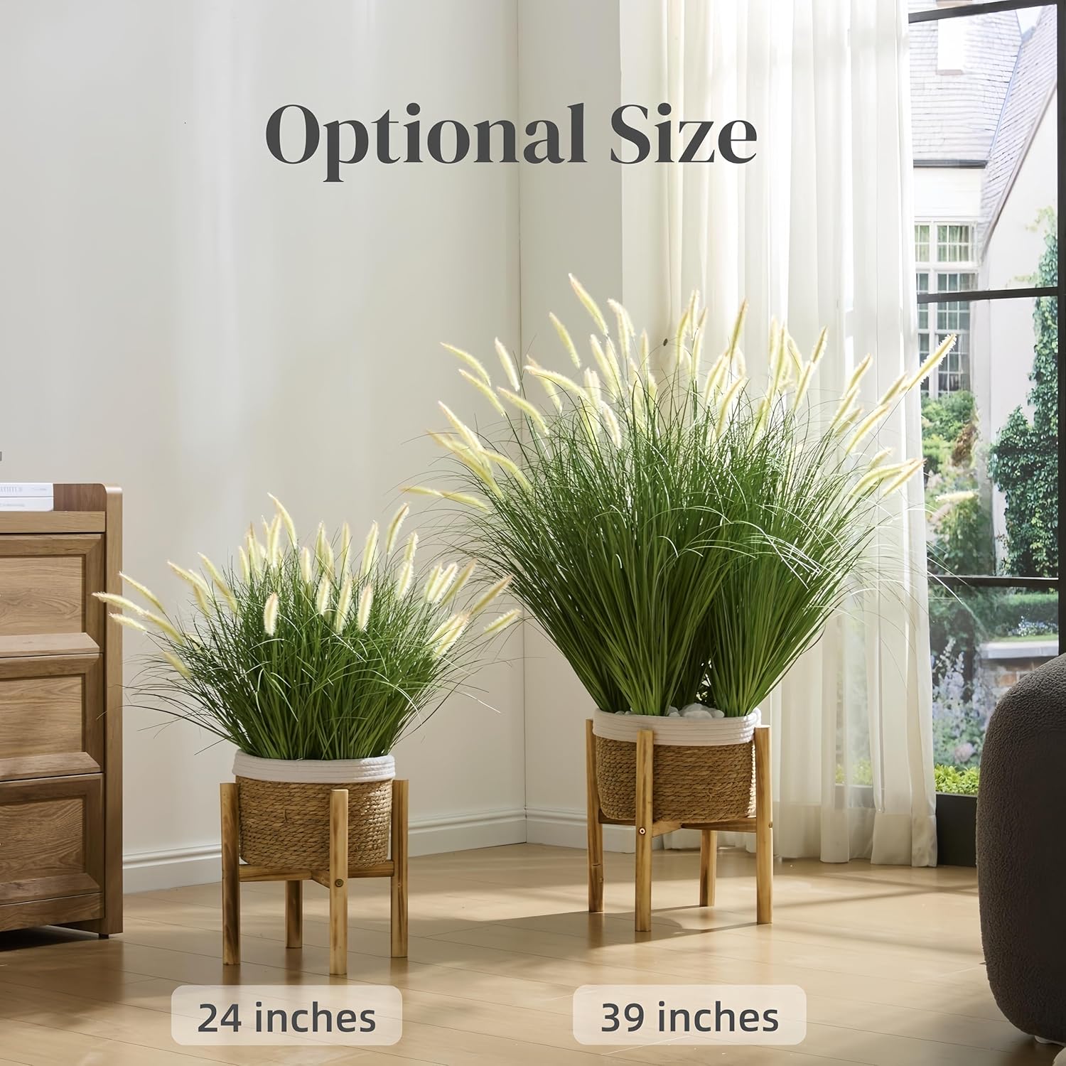 24 inches Extra Lush Artificial Reed Grass (6pcs), Luxury Fake Plants with 8 Heads Dogtail Flower, Luxury Faux Greenery with Dogtail for Garden Porch and Home Decor (Pink-8)
