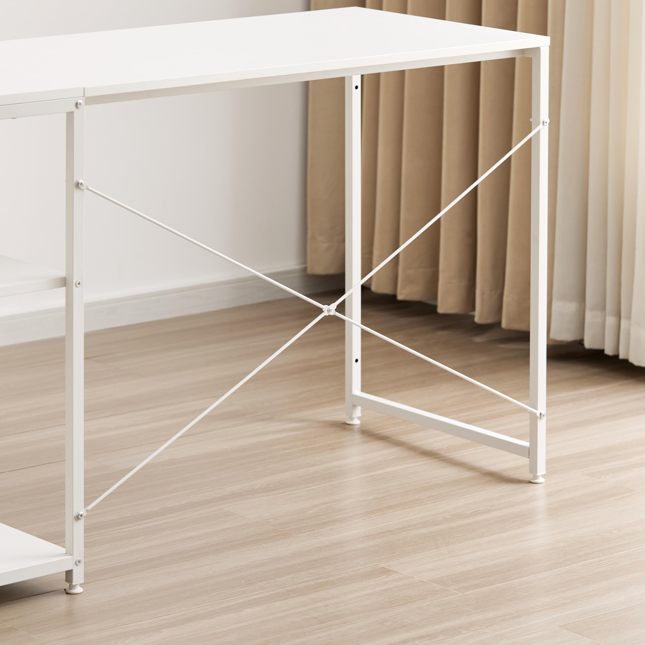 Garvis Eckschreibtisch 120x50 cm – L-Form Gaming Tisch mit Regal – Computertisch für Homeoffice(Weiß)