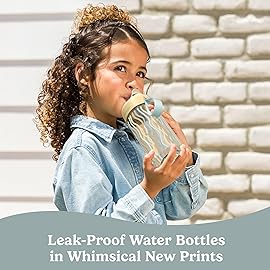 Bentgo Kids Water Bottle (Whimsy & Wonder Collection) - Leak-Proof Durable Tritan 15 oz. Cup for Kids/Toddlers 3+; Flip-Up Safe-Sip Straw for School, Sports, Daycare, Camp & More (Wavy)