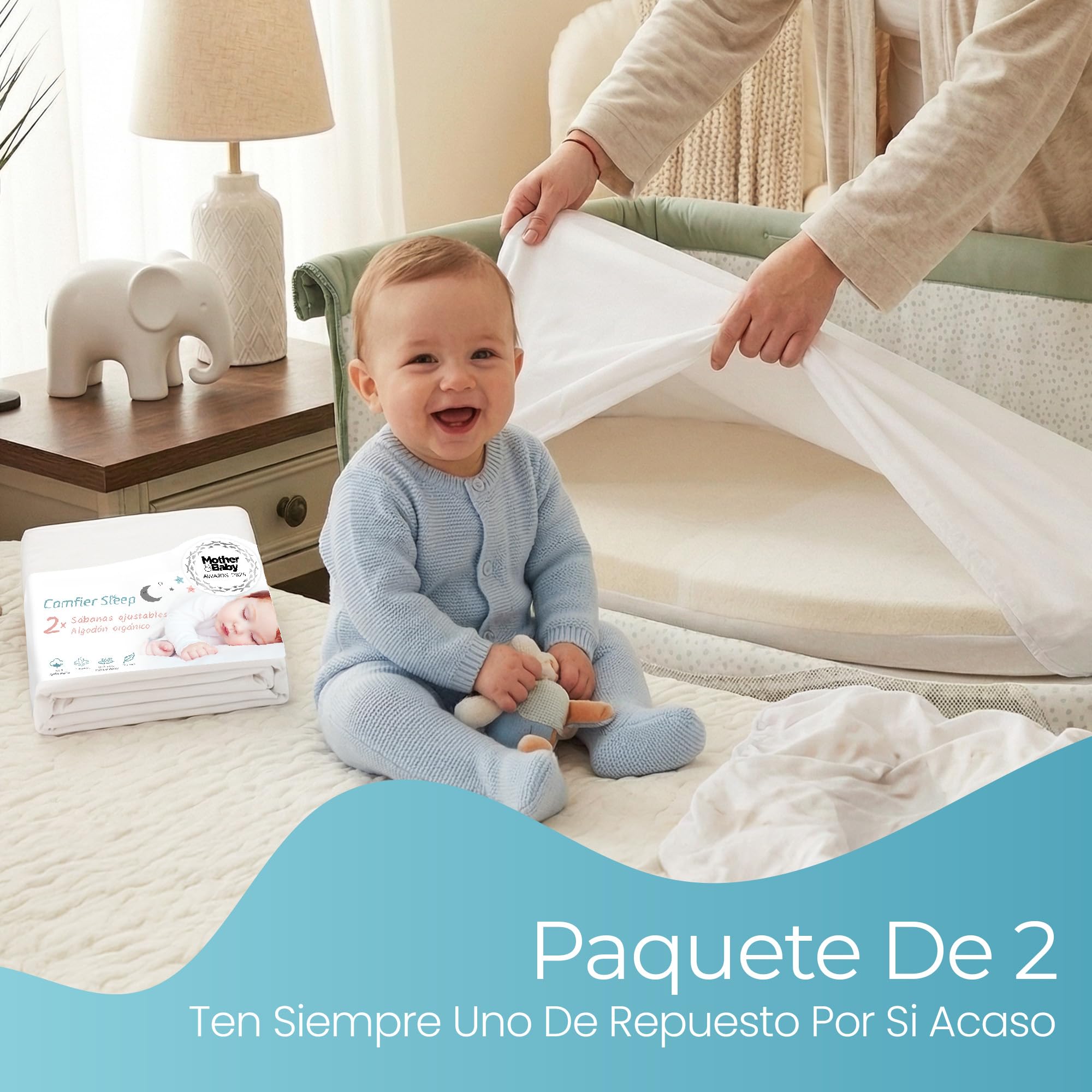 Sábana Bajera Minicuna 50x90 cm – 100% Orgánico Completamente Natural Juego de 2 Blanco Sabanas Minicuna – Suaves y Transpirables – Ajuste Elástico
