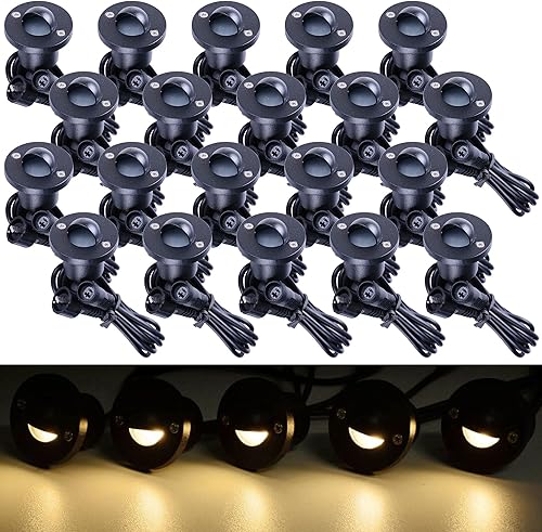 Yescom Lámpara LED de 12 V, luz blanca cálida para escalera, impermeable, patio, camino, paisaje, paquete de 20