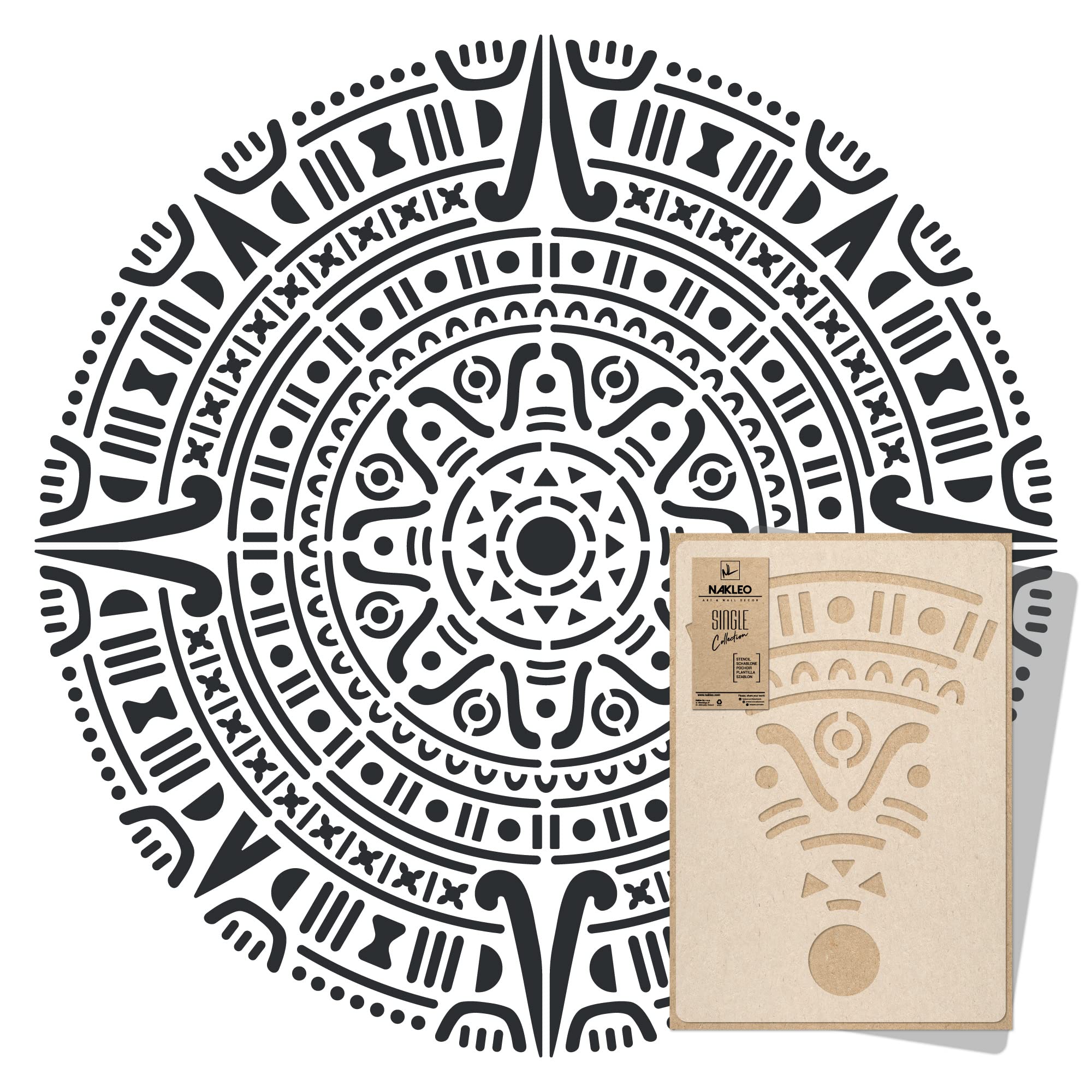 NAKLEO Mandala Szablon Malarski do Malowania Ścian Duży, 219 cm Aztecka Mandala Koło Ornament Geometryczny, Wielorazowy Wielokrotny Plastik, Wzór DIY Dom Dekoracje, Papier Ściany Tkaniny Drewno Meble