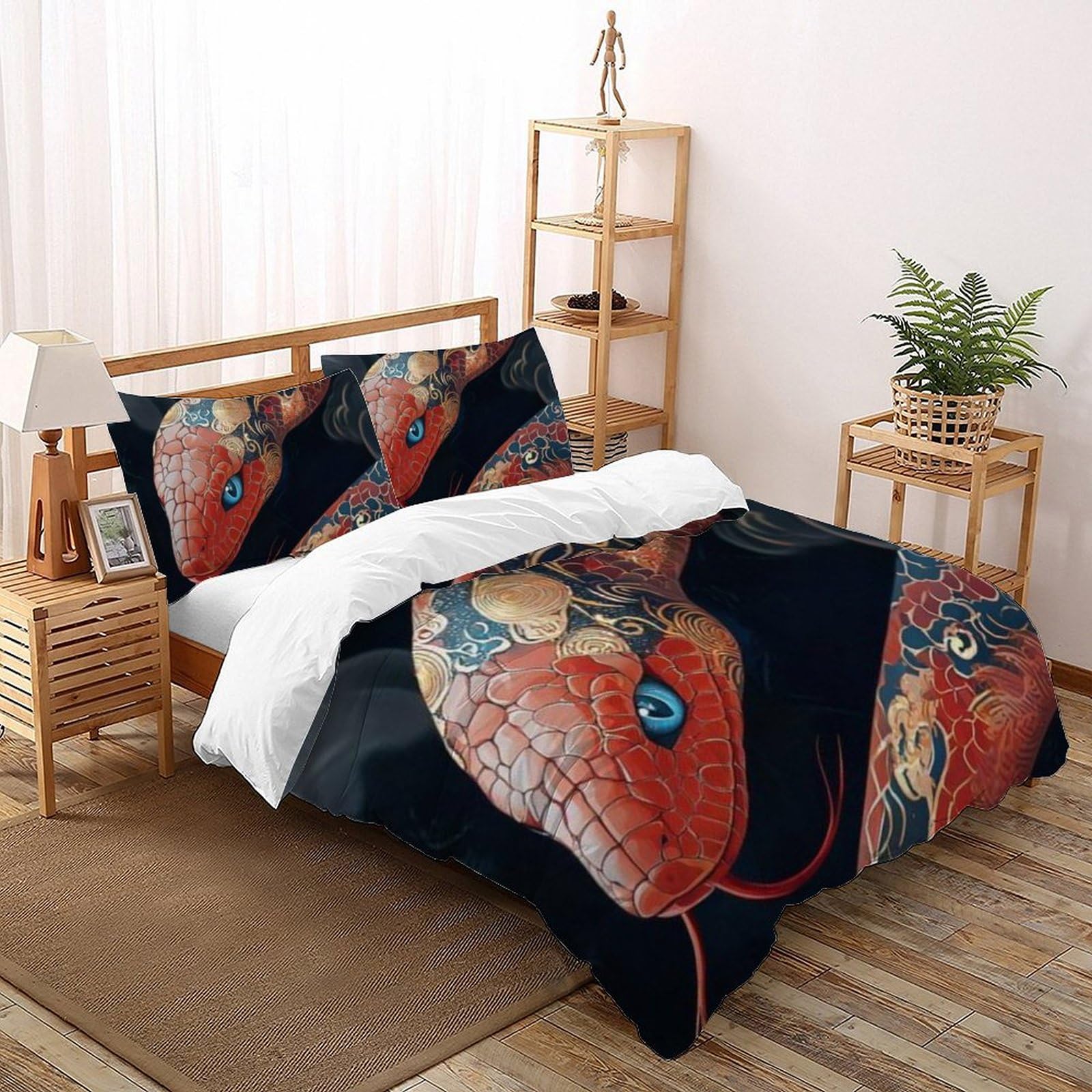 Housse de couette serpent coloré en microfibre premium parure de lit luxe imprimé 3D 260x220 cm