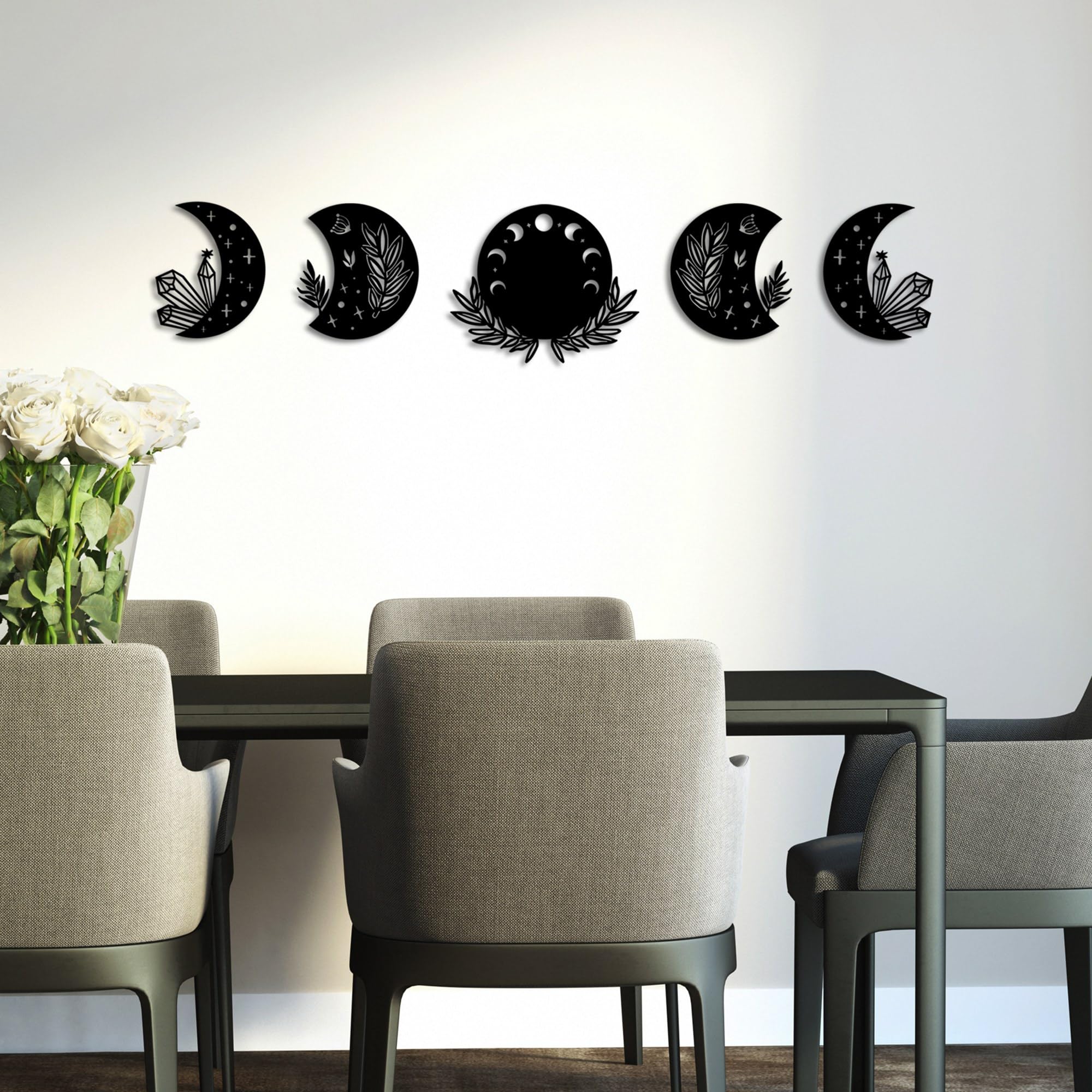 Elegant Black Decorative Metal Wall Accessory (5 Pieces), 30L x 26W cm - Image 2