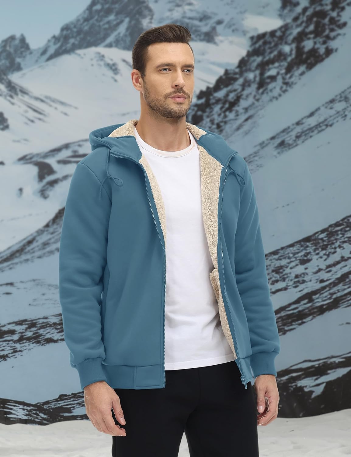 TACVASEN Men's Zip Up Sherpa Lined Hoodies Thick Fleece Heavyweight Jacket Windproof Thermal Zipper Sweatshirt - Image 6
