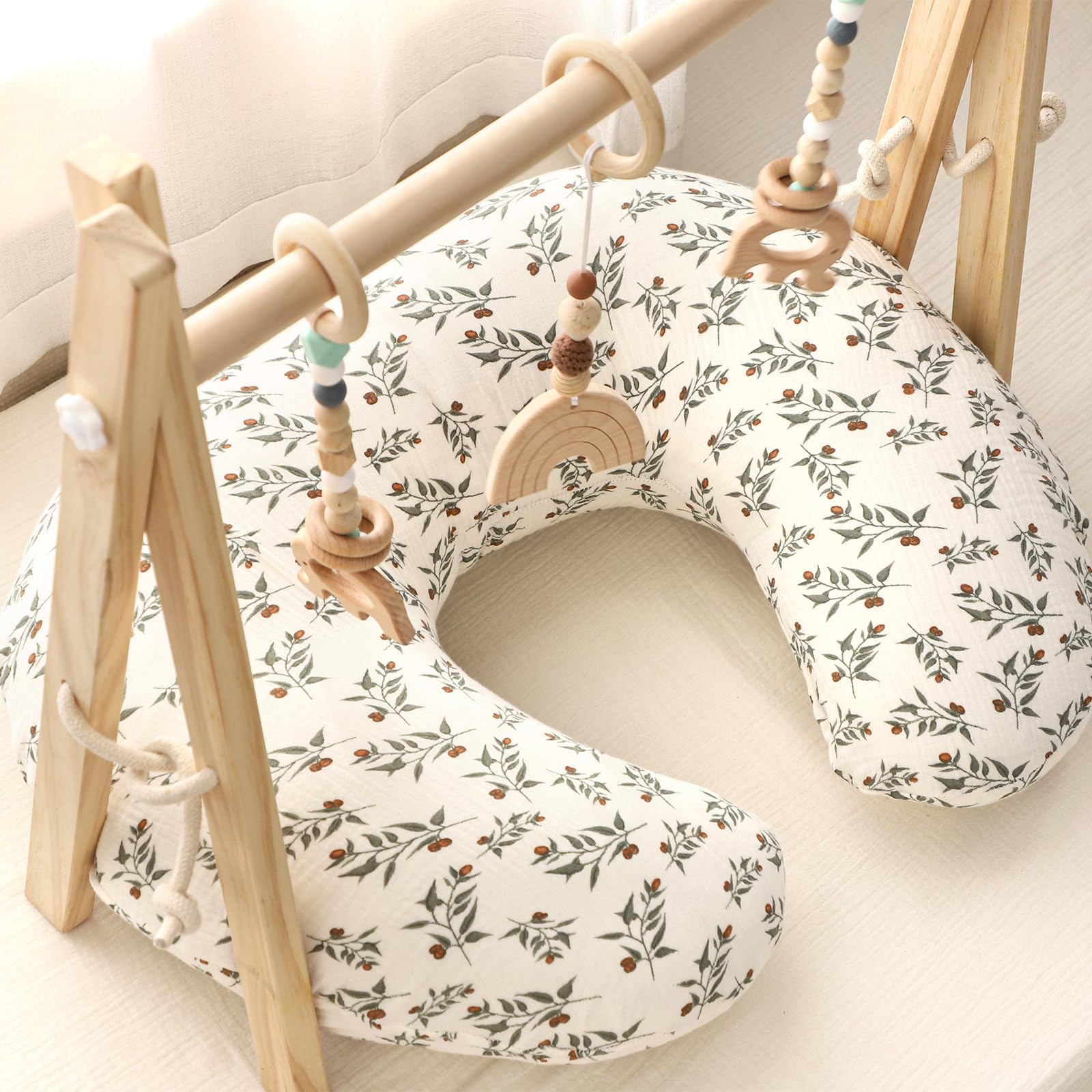 Hooyax Juego de 2 fundas de almohada de muselina para lactancia, suaves y transpirables, para almohadas de lactancia, adorable funda de almohada de alimentación infantil para bebés niños y niñas (hoja
