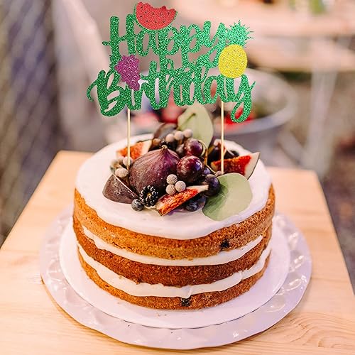 Miniatura 3 de 6 decoraciones para tartas de cumpleaños con purpurina para cupcakes con temática de frutas de verano, decoración de pasteles de fiesta de