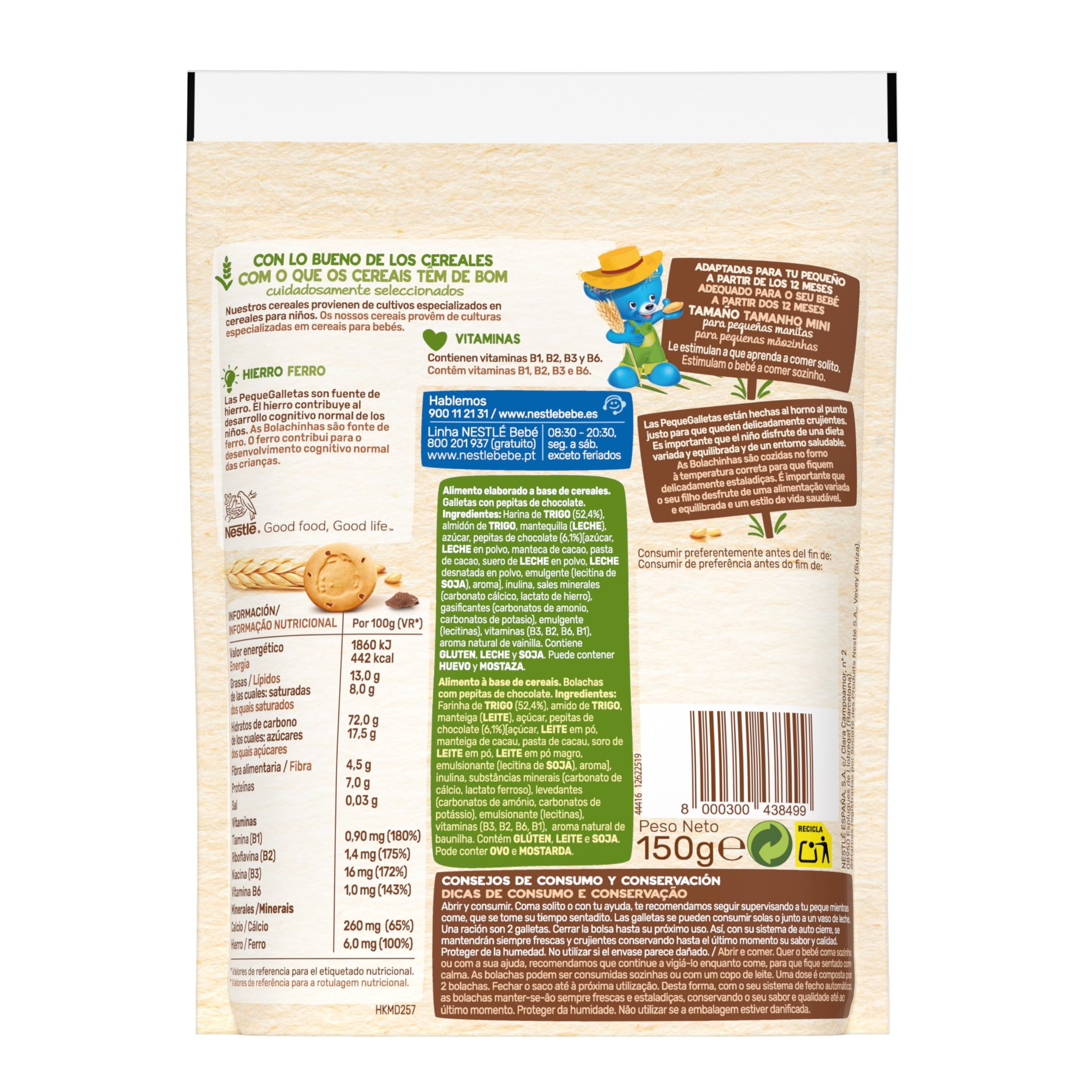 NESTLÉ PequeGalletas Choco 150g 6 bolsas para bebés desde 12 meses