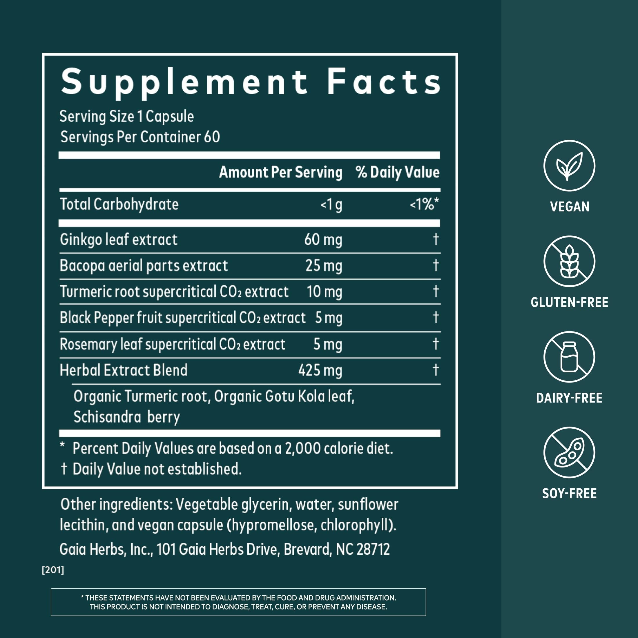 Gaia Herbs Agile Mind, 60 Vegan Capsules, 60 Servings — Amazon image 2