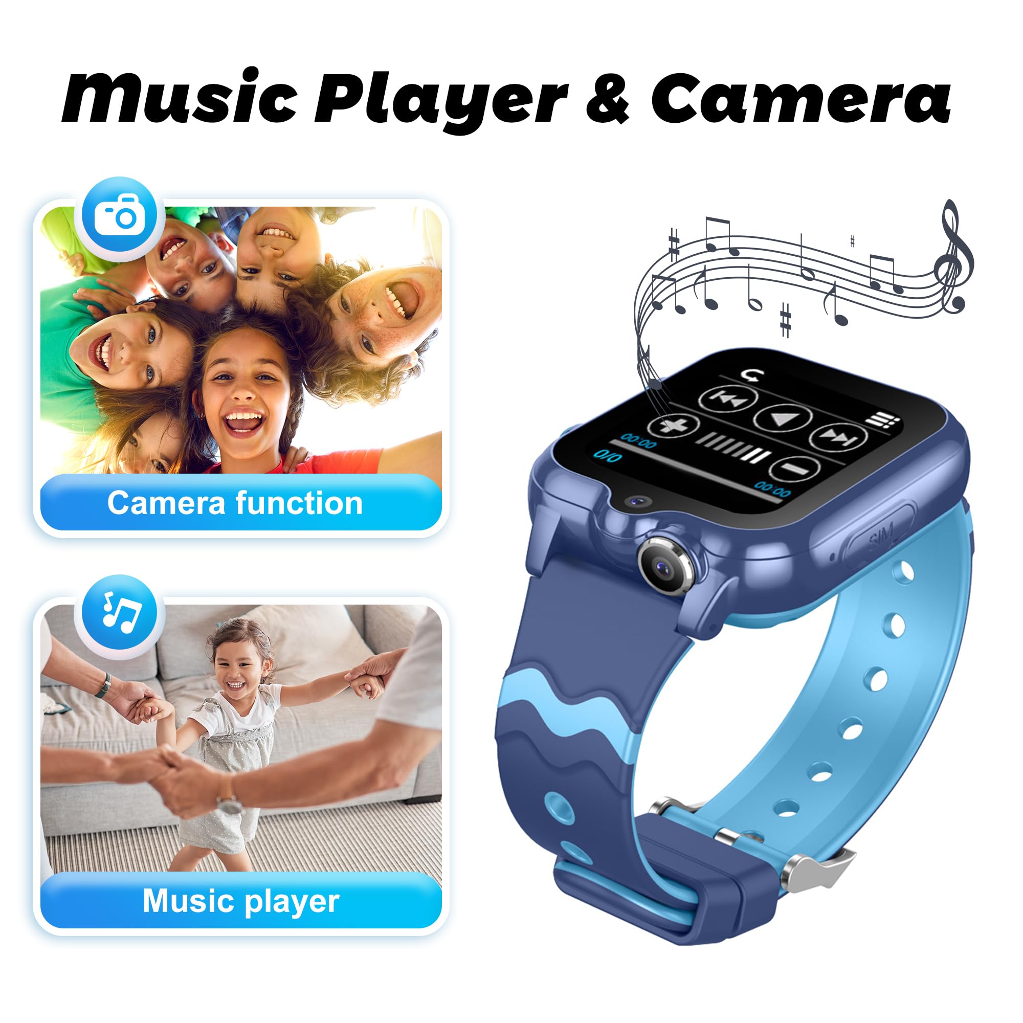 Carneedi Smartwatch Bambini GPS 4G Orologio Intelligente con WiFi Videochiamata SOS fotocamera Messaggio Modalità Classe Lettore Musicale Notifica Vibrazione Orologio Telefono per Ragazzi e Ragazze