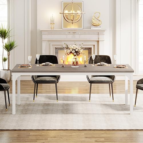 Miniatura 4 de Tribesigns Mesa de comedor de granja para 6-8, 70.9 pulgadas, mesa de cocina rectangular de madera con patas de metal resistentes, mesa de comedor