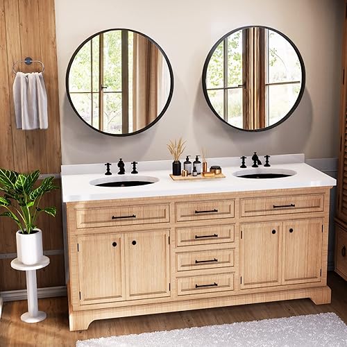 Miniatura 93 de HOMECOOKIN Espejo de pared redondo de 32 pulgadas, espejo circular dorado para baño con marco de metal, espejo dorado redondo para decoración