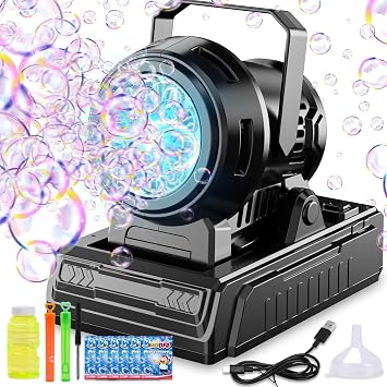 SHCKE Automatic Bubble Machine 10 Holes Bubble Blower,45 Adjustable | USB-C/AA Dual Power,Top-Fill No-Leak Design,Portable for Parties, Pool,Camping & Weddings,Ideal for Kids & Adults