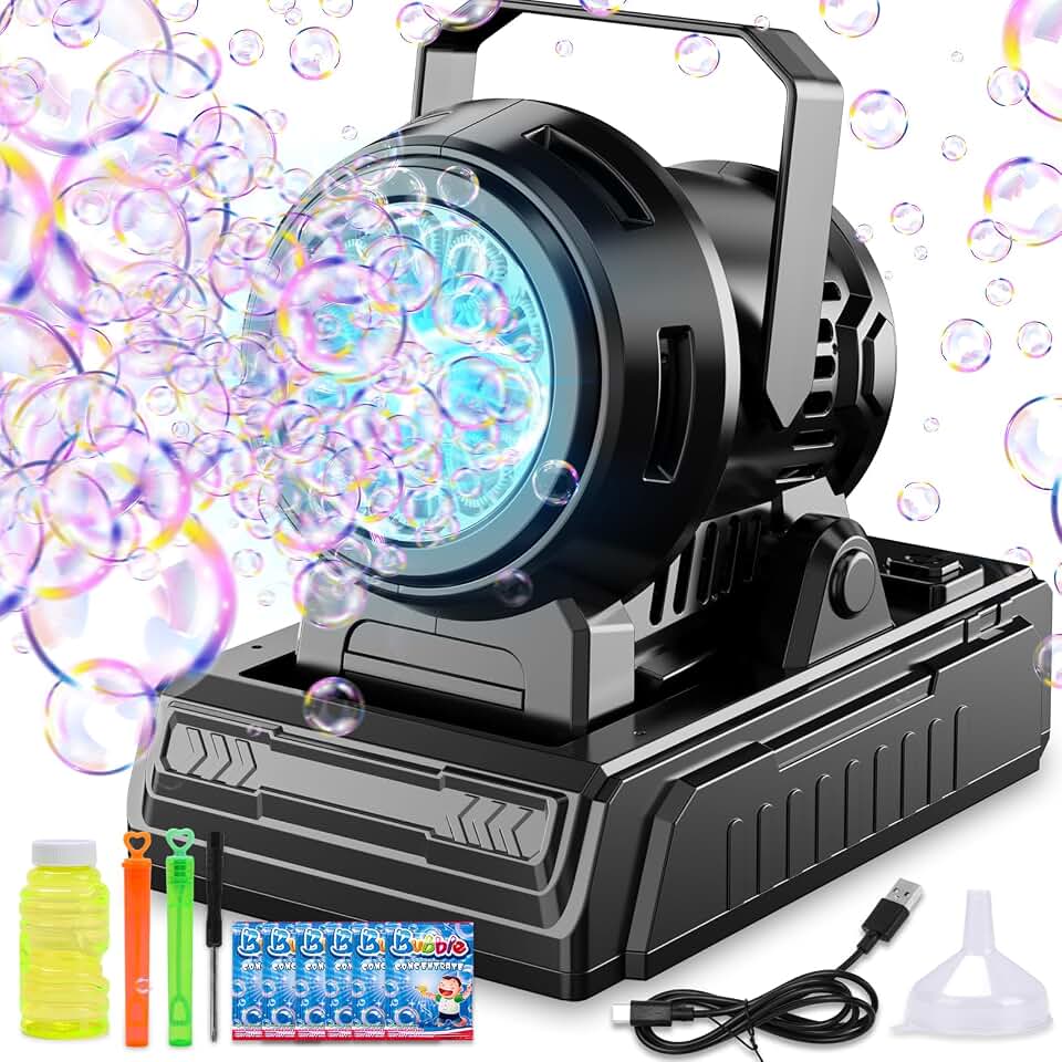 SHCKE Automatic Bubble Machine 10 Holes Bubble Blower,45° Adjustable | USB-C/AA Dual Power,Top-Fill No-Leak Design,Portable for Parties, Pool,Camping &amp; Weddings,Ideal for Kids &amp; Adults Global Recycled Standard