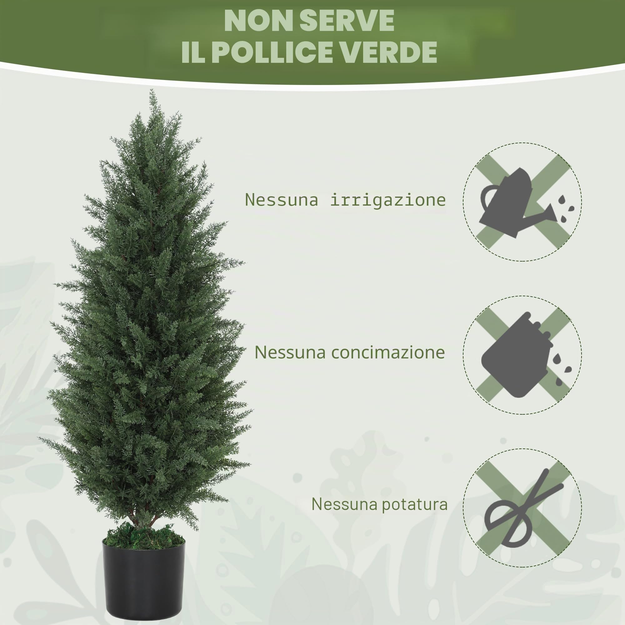 HOMCOM Cipresso artificiale, resistente ai raggi UV, set da 2 pezzi, 90 cm | Piante artificiali in vaso, albero artificiale come vero, grande, decorazione per soggiorno, camera da letto, esterno