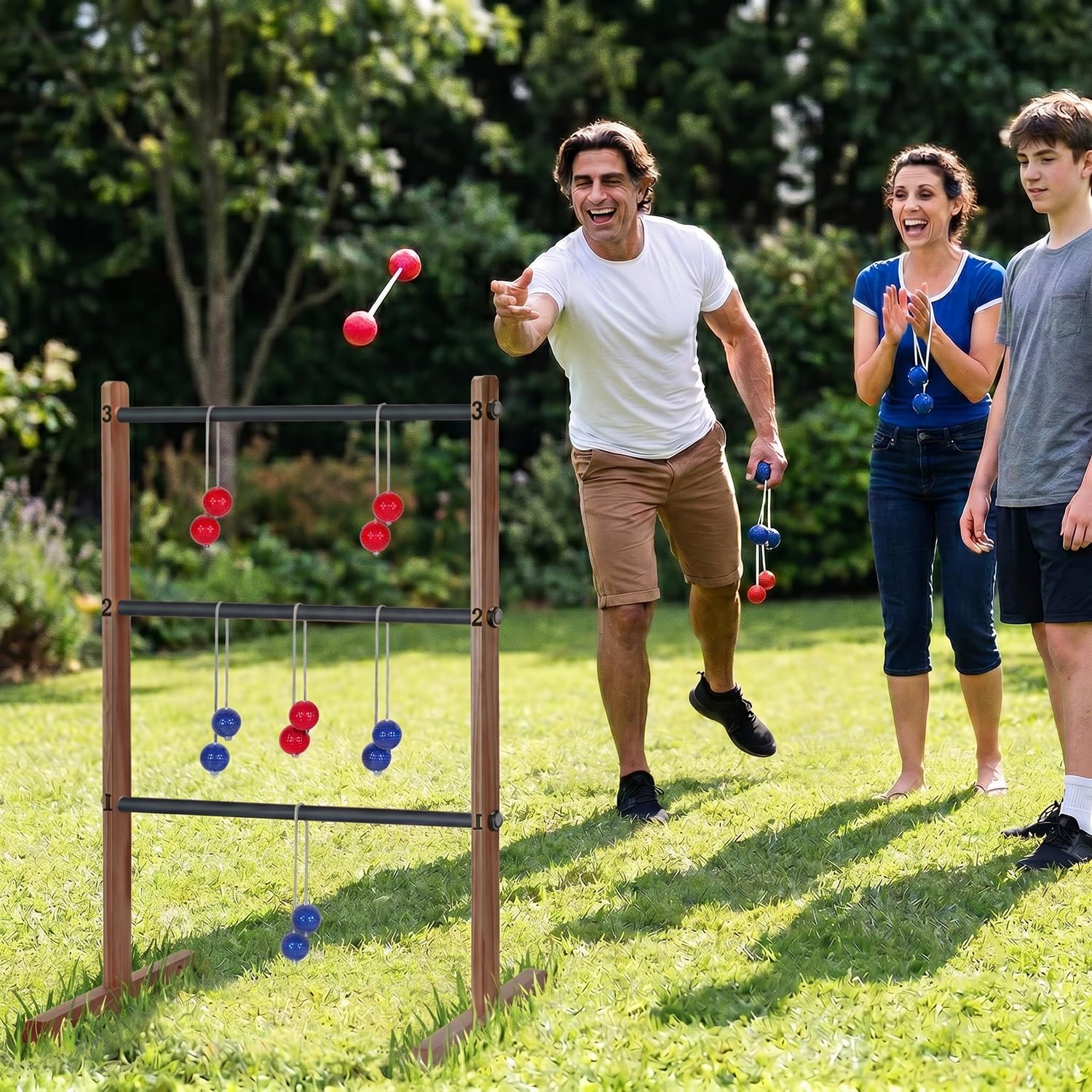 Ladder Toss® | Gioco di Abilità in Legno per Adulti | 1 Scala + 6 Bolas + 1 Custodia Protettiva | Gioco di Lancio | Gioco da Esterno | Palline da Golf | OriginalCorner®