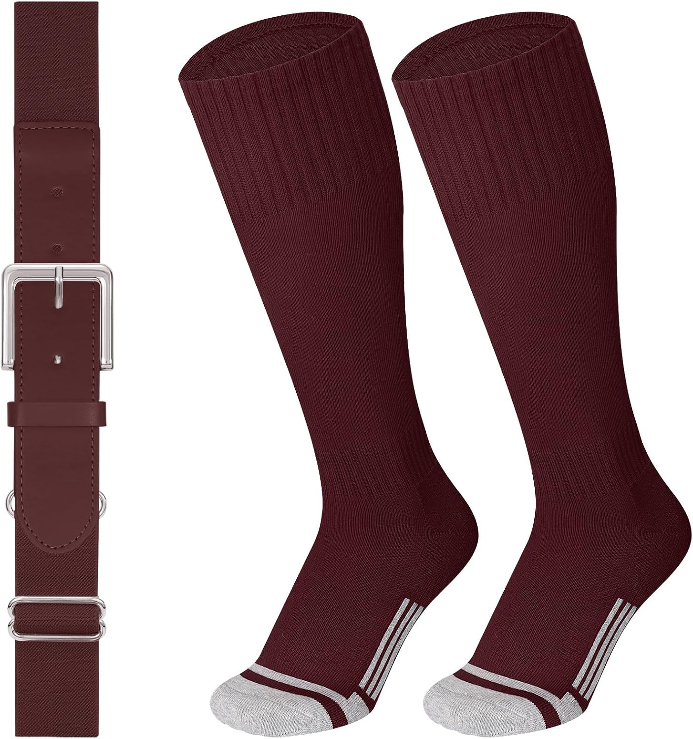 LEACOOLKEY Baseball Belt and Socks Combo Set Softball Soccer Socks and Elastic Belt for Youth and Adult