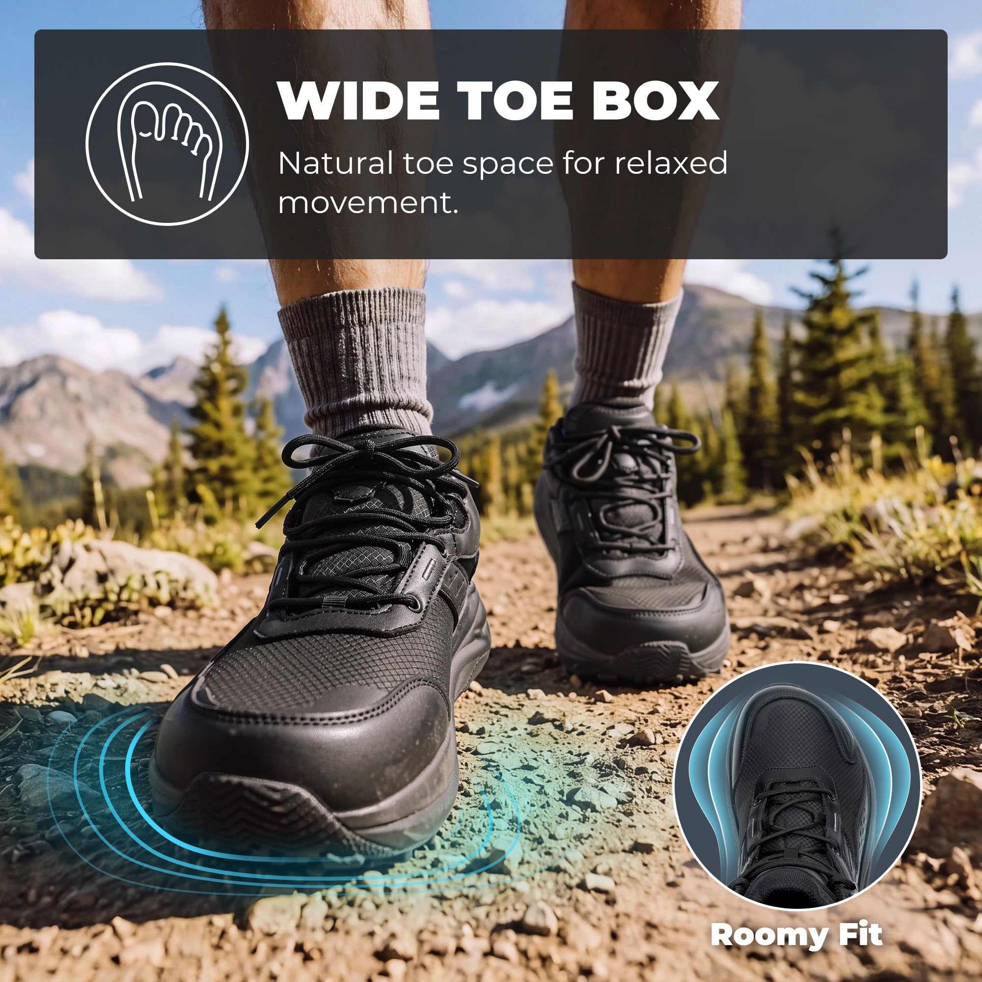 NORTIV 8 Męskie buty trekkingowe z szerokim noskiem, wodoodporne, niskie, do chodzenia, wędrówek, biwakowania, wspinaczki, na co dzień modne trampki