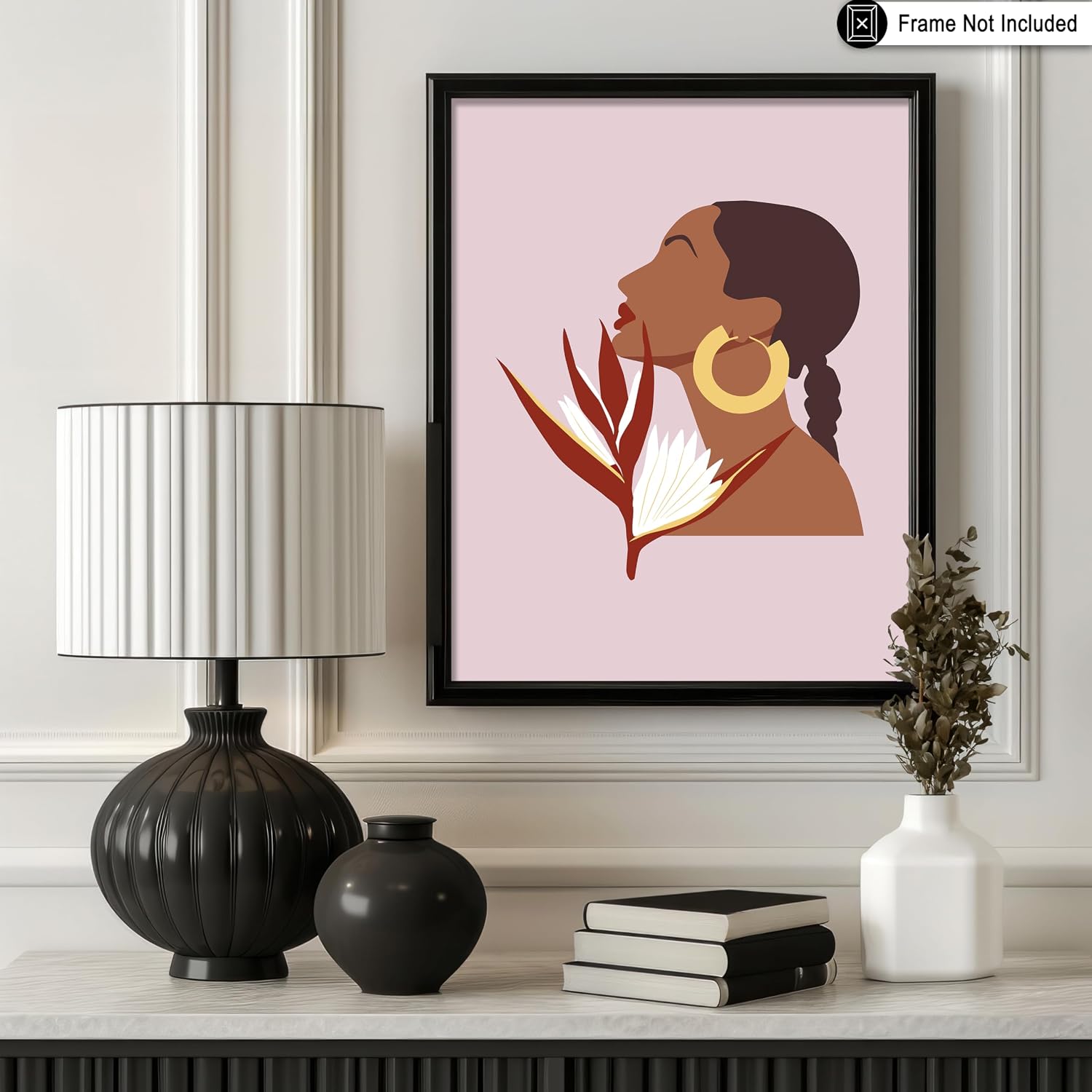 Poster Master Faceless Lady Poster - Retro Birds of Paradise Flower Print - Floral & Tropical Art - African American Design - Chic Boho Style - Girl's Bedroom or Office Decor - 8x10 UNFRAMED