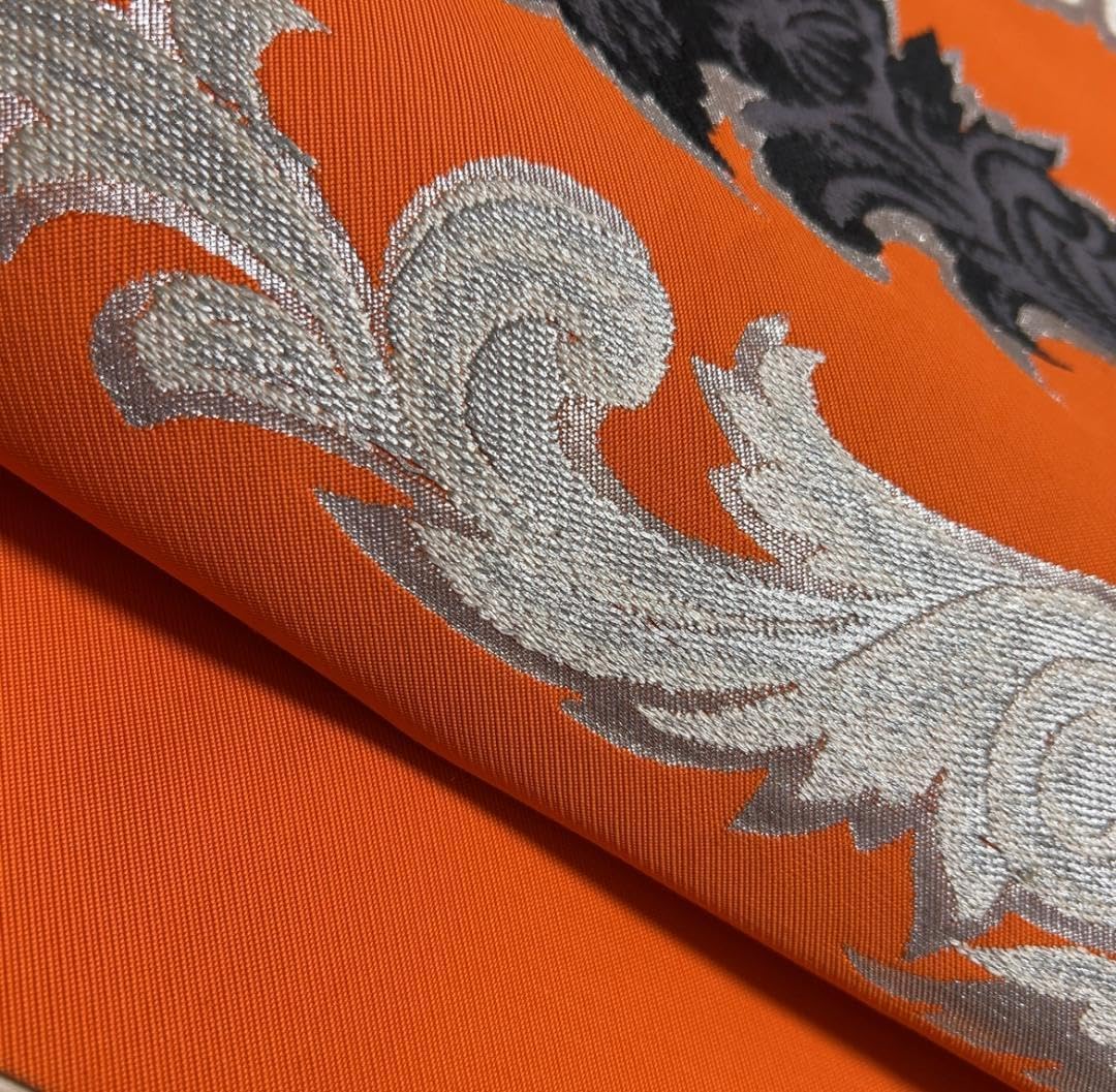 D516名古屋帯 名古屋仕立て オレンジ 357cm お太鼓柄 仕立て上がり