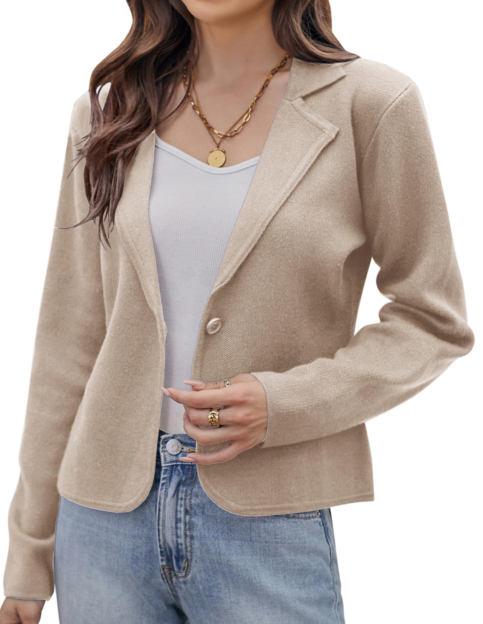 GRACE KARIN Women Sweater Blazer Casual Work Croppped Cardigan Lightweight Button Front Short Knit Blazer Jacket S-XXL