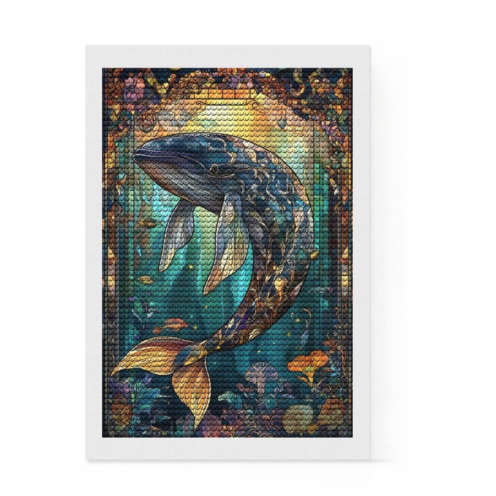 Junmoney Whale Diamond Art Kit 8"x12", for Women, for Adults, Full Kit Included, Thoughtful Present, Festive Craft Gift