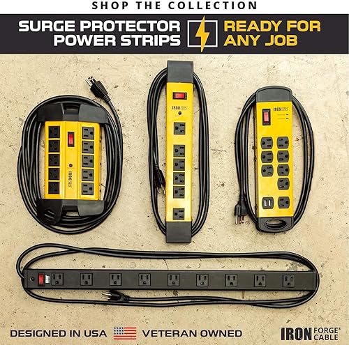 Miniatura 7 de Regleta de protección contra sobretensiones resistente de 9 salidas con soportes de montaje, supresor de sobretensiones de metal negro 143 SJT con