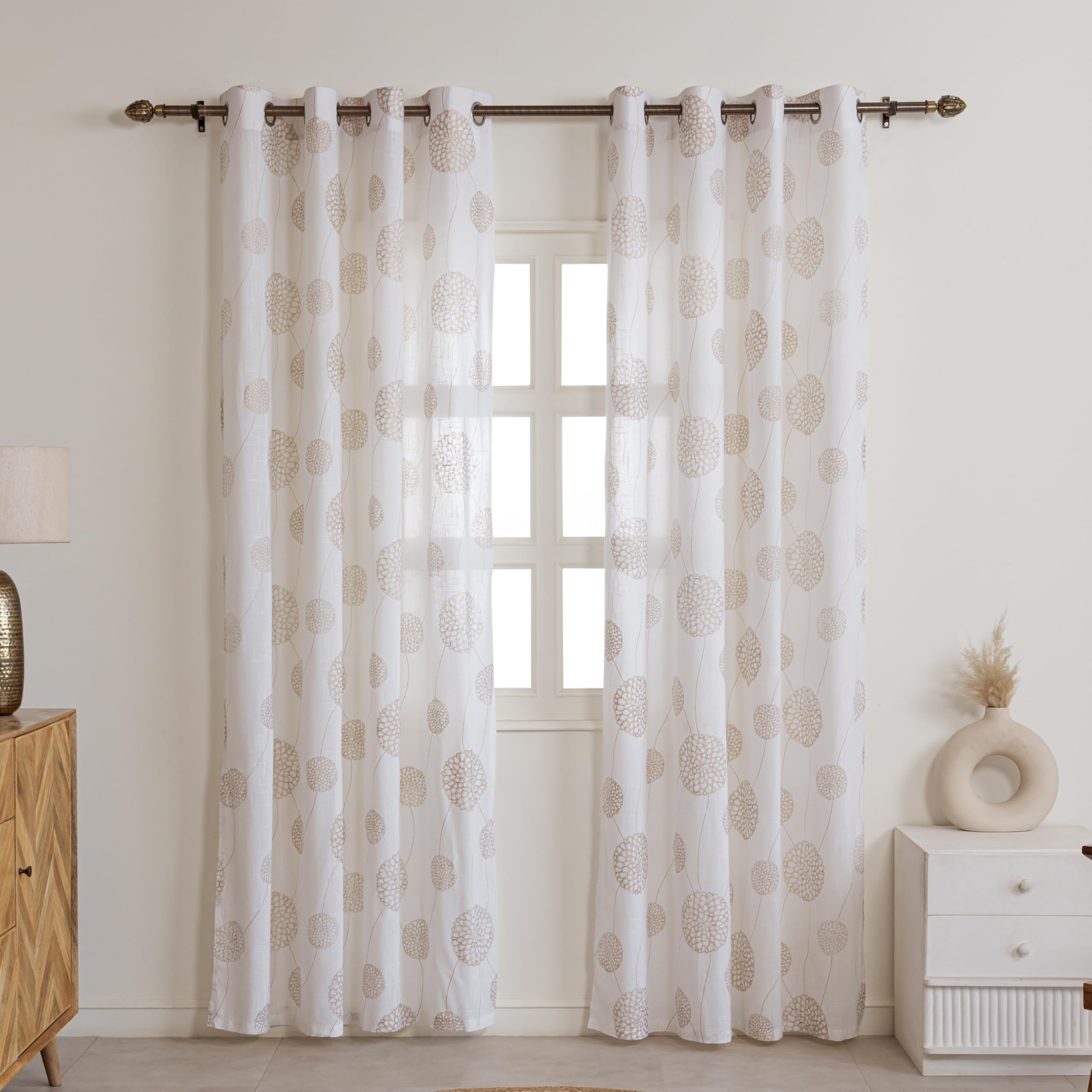 HOMEMONDE Sheer Curtains 7 Feet Long, Linen Textured Plain Door Curtain, Top Style Rod Pocket Panels Pack of 2 - (84L x 54W Inch, Denim Blue)